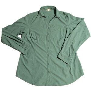 Duluth‎ Trading Breezeshooter Shirt Womens L Green Stretch Button Up Long Sleeve